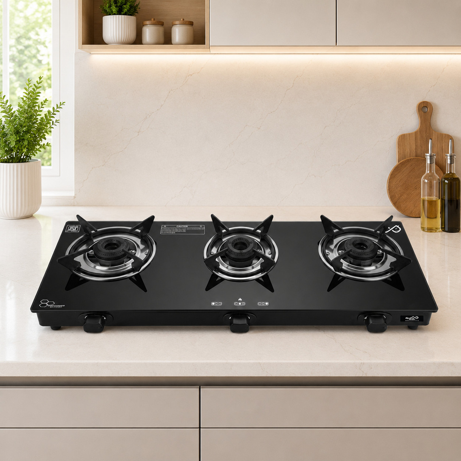 Image of Sigri-wala Ebony Plain Sleek Glass Manual Gas Stove