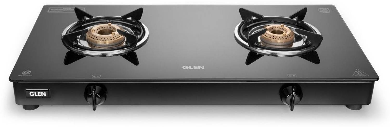 Glen Rapid LPG Gas Stoves 2 Burner | Brass Burner | ISI Certified | Revolving Inlet Glass Manual Gas Stove