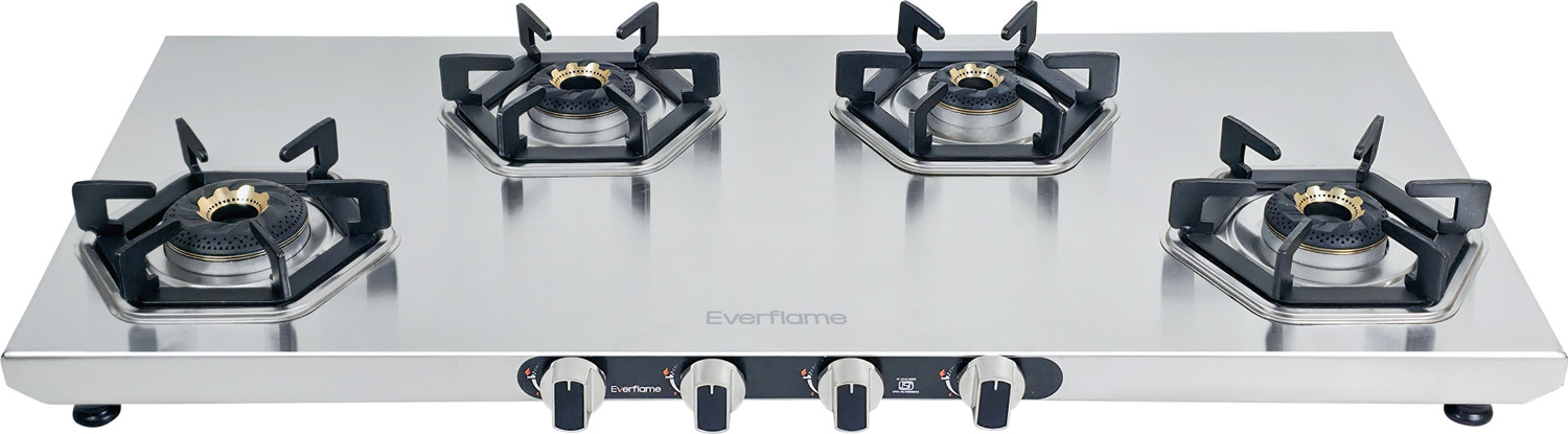 Image of Everflame Hexon Long 4 Burner ISI Certified Gas Saver Energy Efficient Stainless Steel Manual Gas Stove