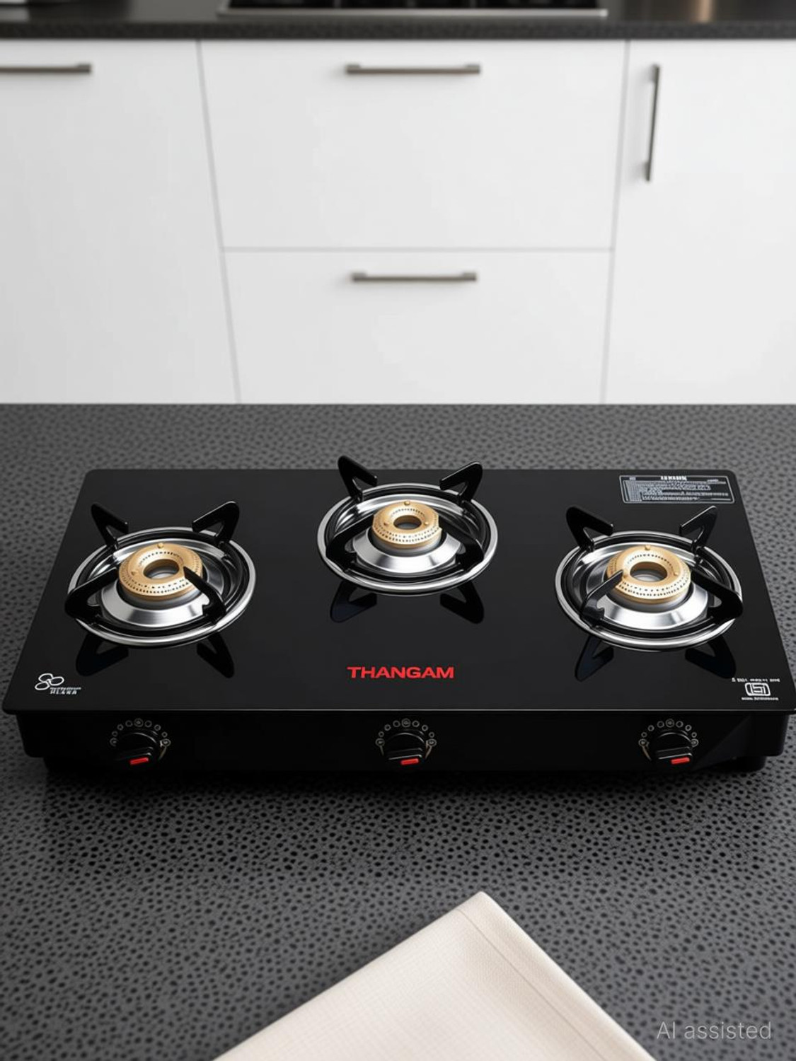 Image of THANGAM Premium Manual Ignition LPG Gas Stove - Black, Glass Manual Gas Stove