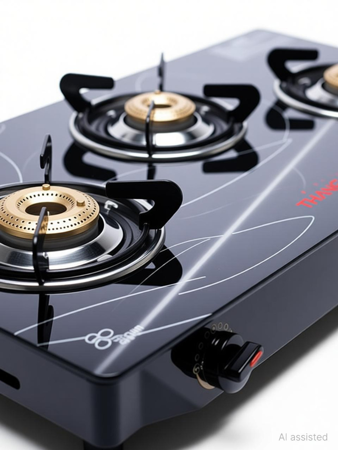 Image of THANGAM Premium Manual Ignition LPG Gas Stove - Black, Glass Manual Gas Stove