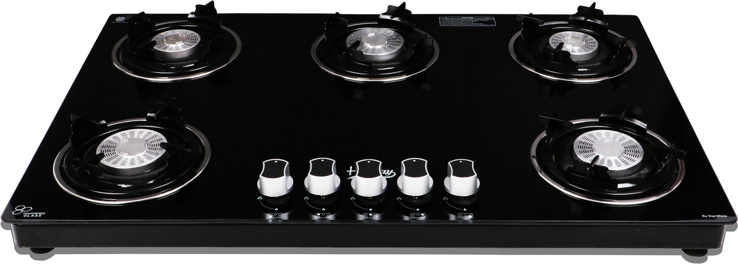 Image of Hamlay Exclusive 5B Hobtop Toughened Glass Tornado Burner Manual hobtop Glass Manual Hob (5 Burners)