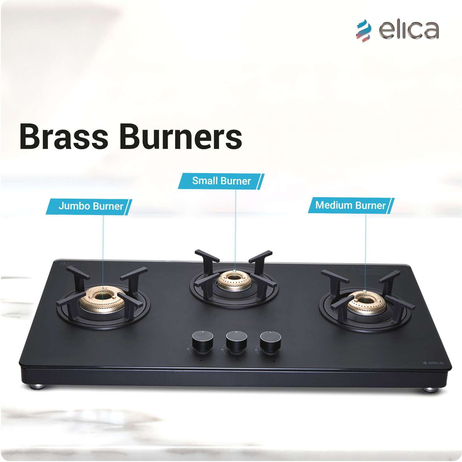 Image of Elica MATT TKN 773 CT VETRO BK Glass Manual Gas Stove
