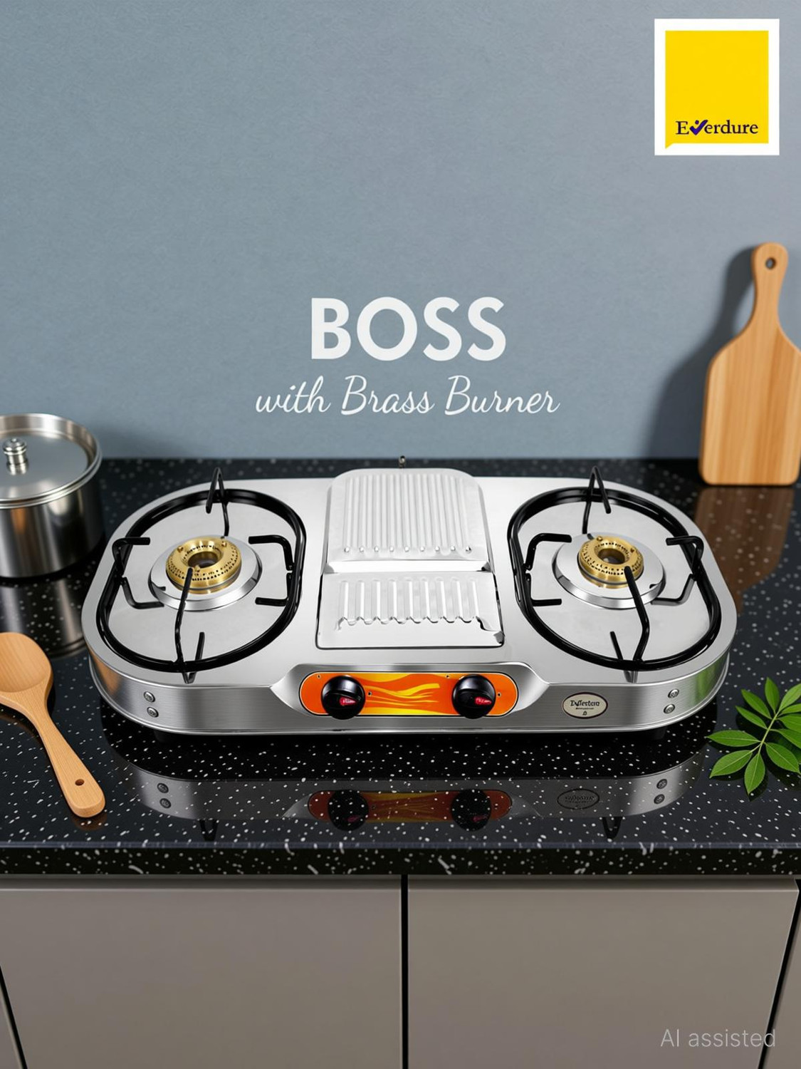 Image of Everdure 2 Burner Double Decker (Brass Burner) Stainless Steel Manual Gas Stove