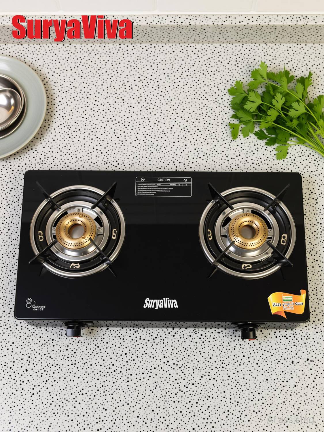 SURYAVIVA Photon Auto 2B BK Toughened GlassCast Iron Burner (Auto,Black) Glass Automatic Gas Stove