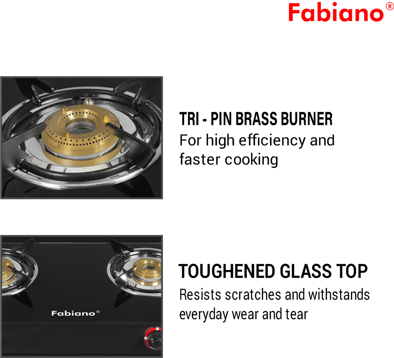 Image of Fabiano 3 Burner Slight ISI Certified LPG To PNG Convertible With Brass Burners Glass Manual Gas Stove