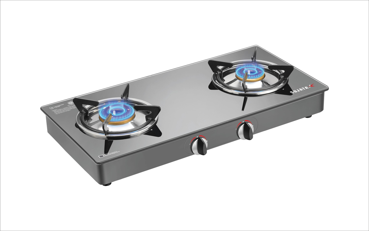 Image of SUJATA Gas Stove 2Burner | Gas Chulha for Kitchen | ISI Certified | Standard Gas Stove| Glass Automatic Gas Stove