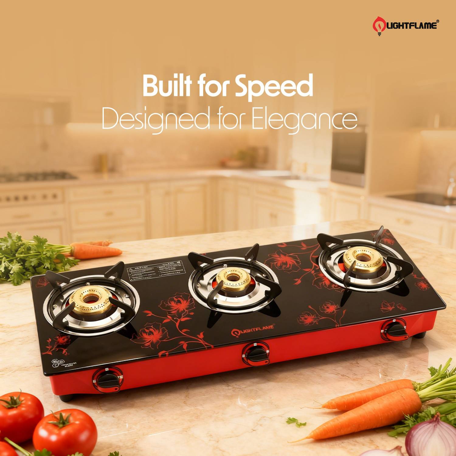 LIGHTFLAME Red Floral Glass Manual Gas Stove - Image 4