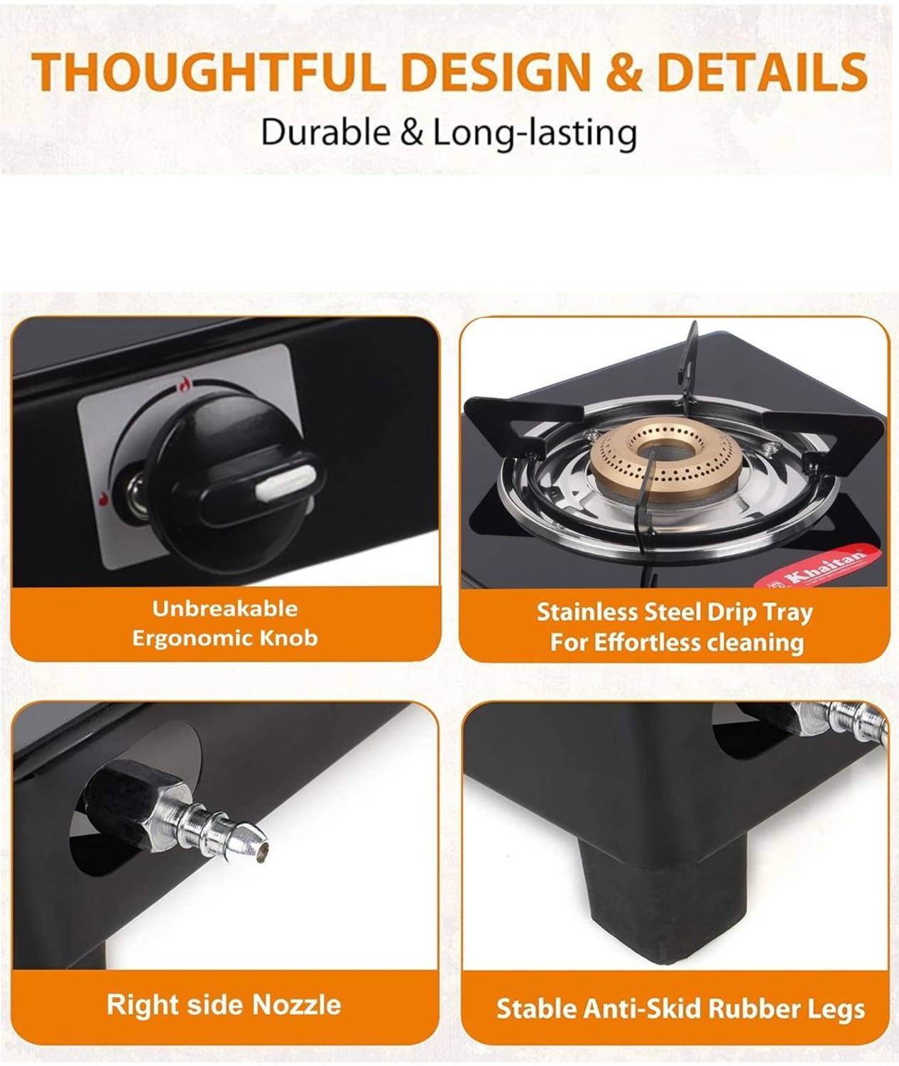Khaitan 1B BP GIO Black Glass Manual Gas Stove - Image 5