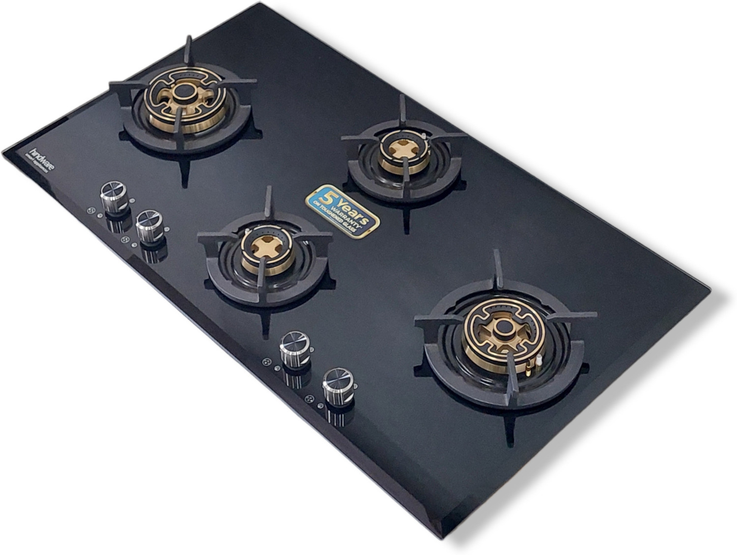 Image of Hindware VALERIA 4B 90 | Dual Brass Burner | Auto Ignition | FFD | Metal Knobs | Built in Glass Automatic Hob