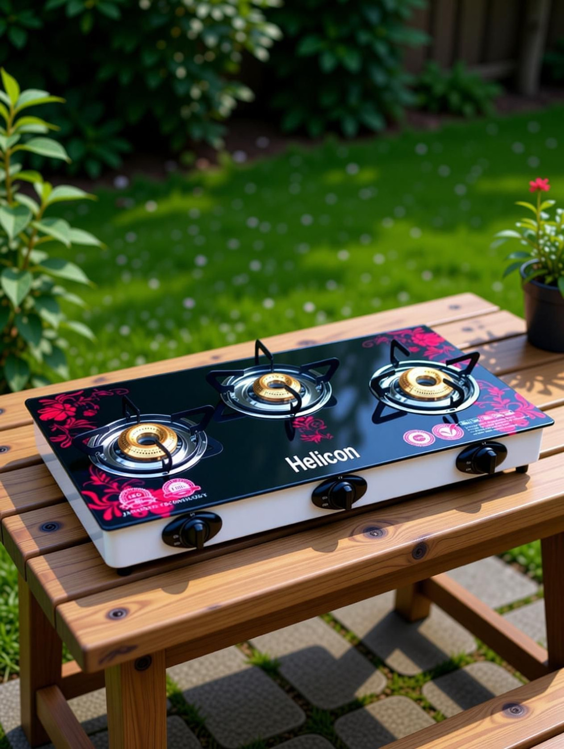 Image of helicon Red & Black Glass, Stainless Steel Automatic Gas Stove