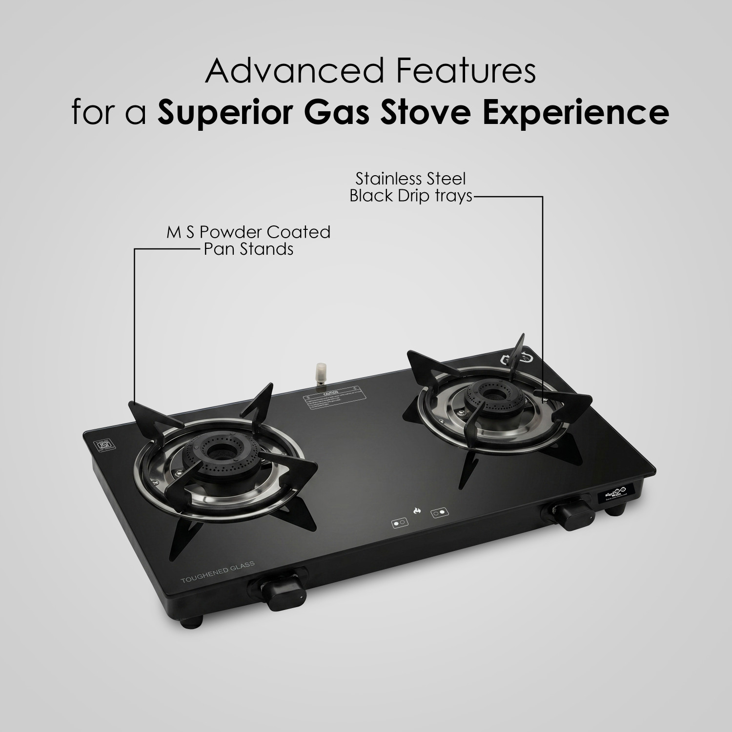 Image of Sigri-wala Ebony Plain Sleek Glass Manual Gas Stove