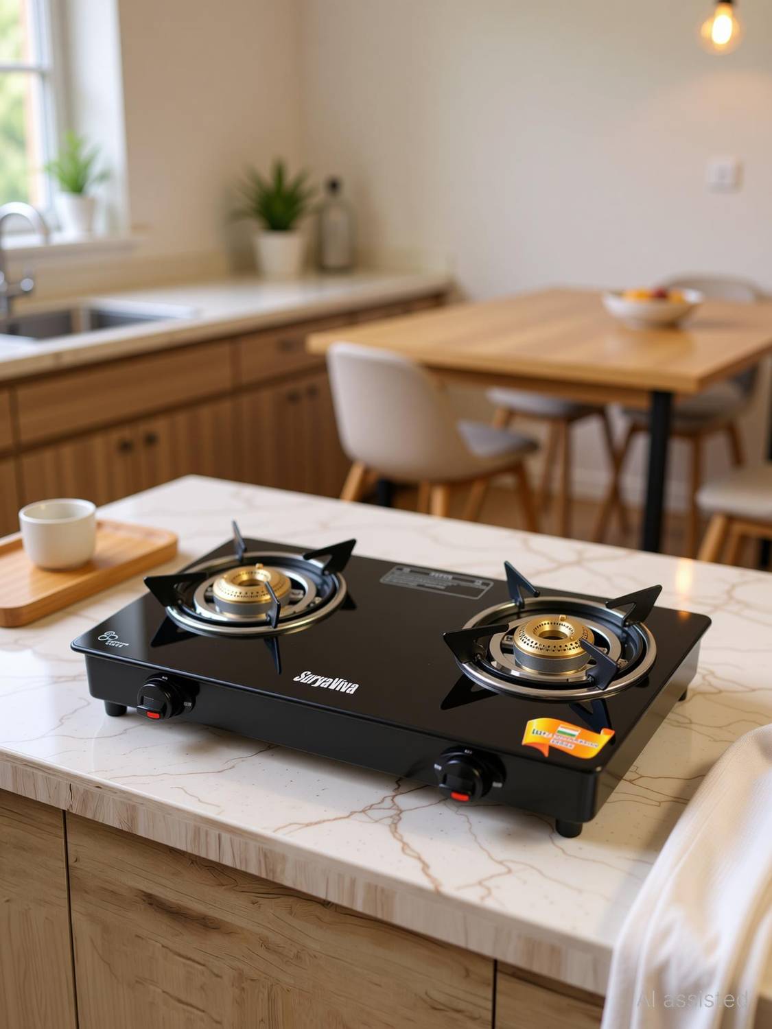 Suryaviva 2B BK Toughened 2 Cast Iron Glass Manual Gas Stove - Image 2