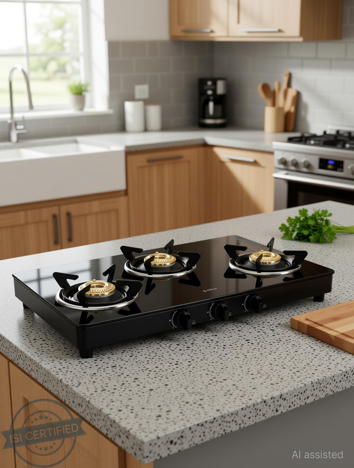 Image of Elica 703 CT VETRO BLK Glass Manual Gas Stove