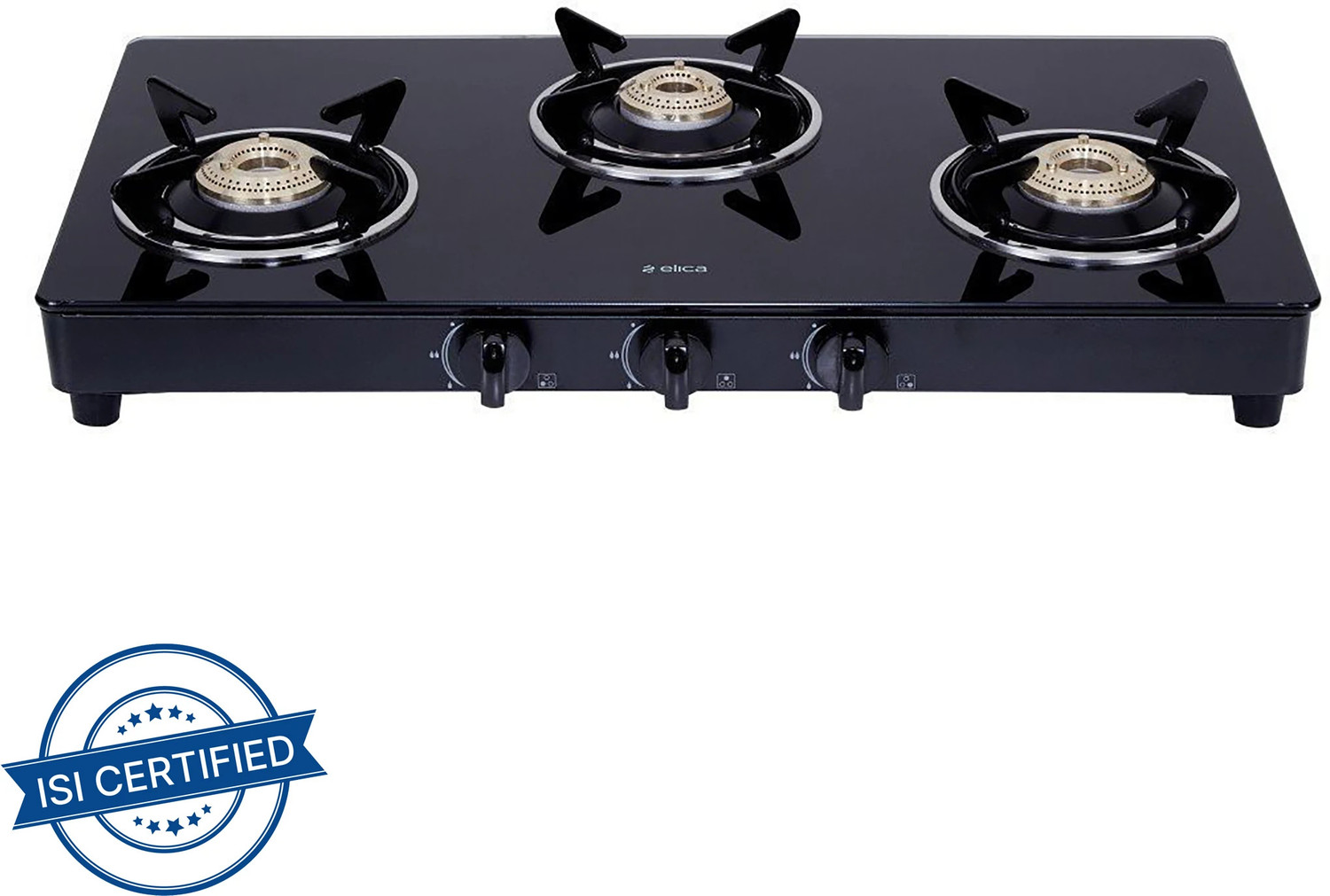 Image of Elica 703 CT VETRO BLK Glass Manual Gas Stove