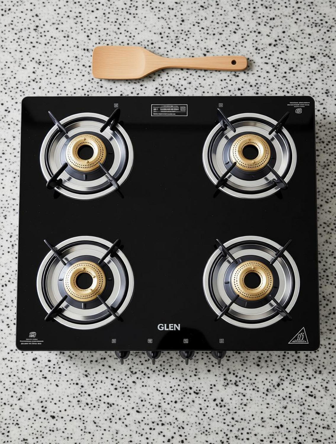 Image of Glen Gas Stove with Brass Burner Black (1041 GT BB BL) Glass Automatic Gas Stove