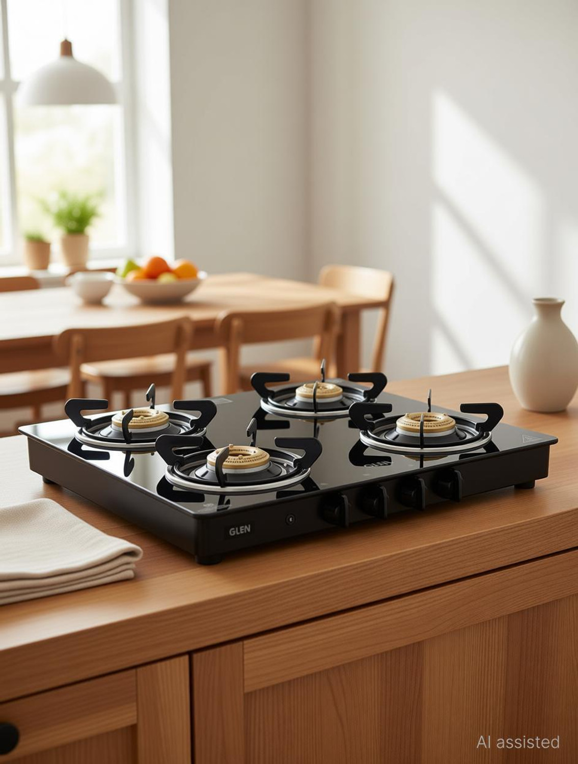 Image of Glen Gas Stove with Brass Burner Black (1041 GT BB BL) Glass Automatic Gas Stove