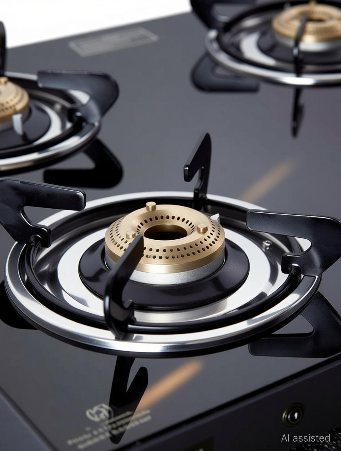 Image of Glen Gas Stove with Brass Burner Black (1041 GT BB BL) Glass Automatic Gas Stove