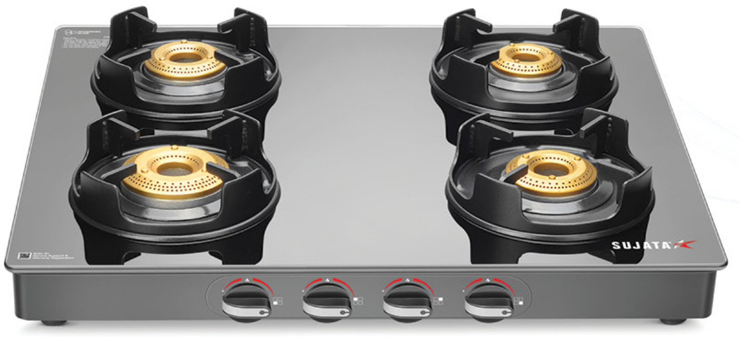 Image of SUJATA 9 Years Warranty| 5G Designed Forged Brass Burner, LPG & PNG Compatible Deluxe Glass Manual Gas Stove