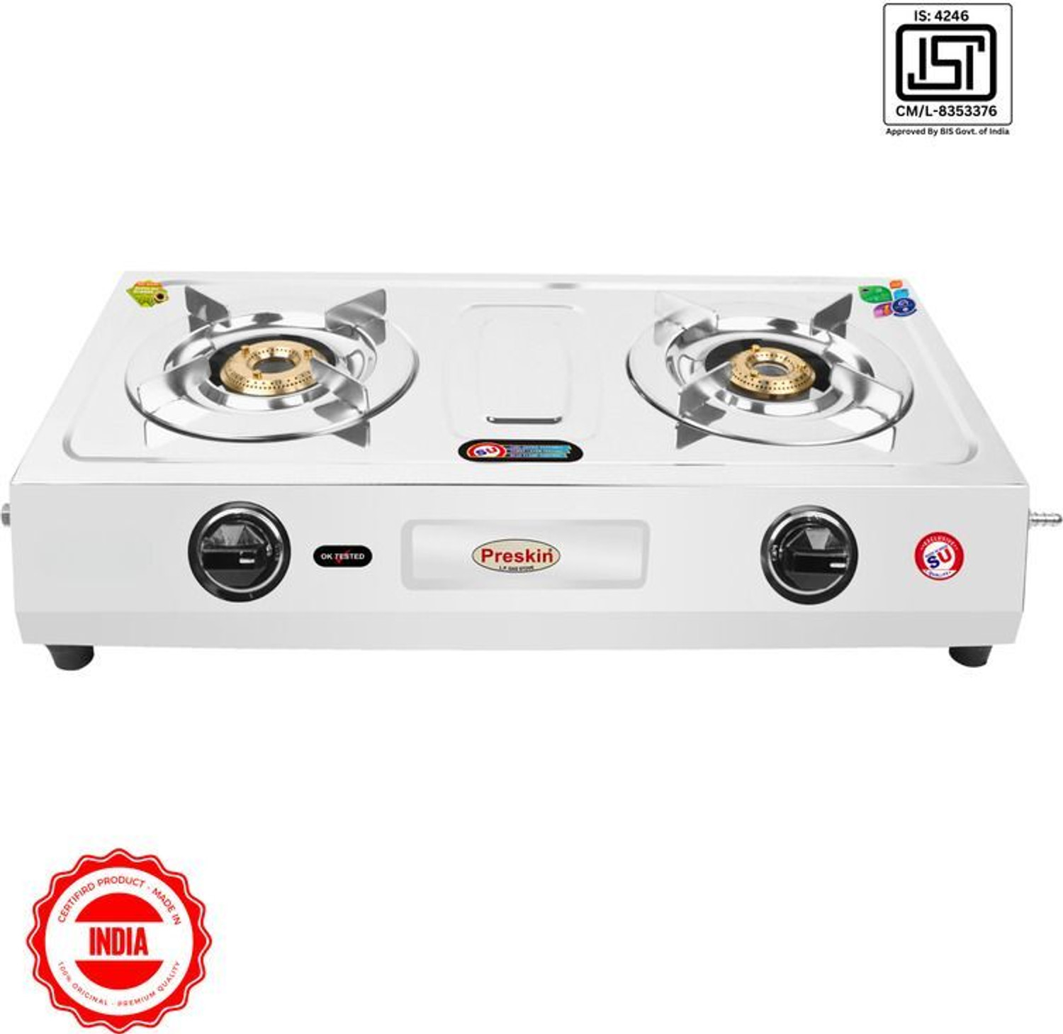 Image of PRESKIN VHA-2041 CITIZEN Stainless Steel 2 Burner Gas Stove With Brass Burner Stainless Steel Automatic Gas Stove