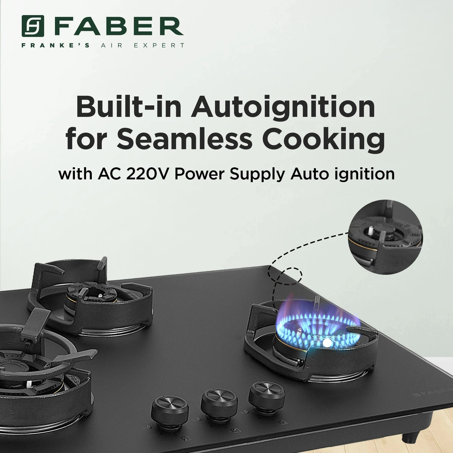 Image of FABER Hob Della HD783 CI AI| Auto-Ignition|Brass Burner| Cast Iron Pan Support Glass Automatic Hob