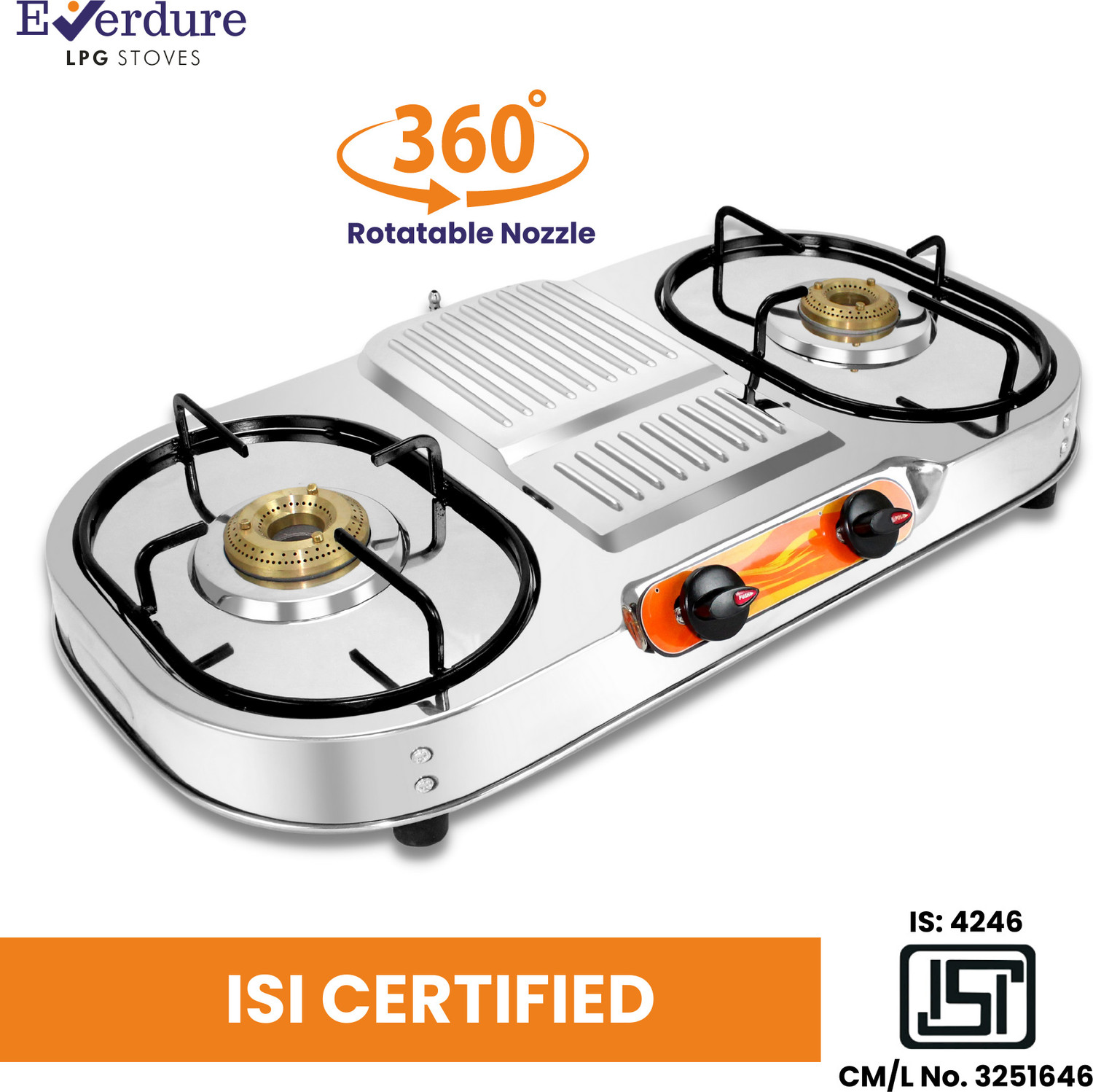 Image of Everdure 2 Burner Double Decker (Brass Burner) Stainless Steel Manual Gas Stove