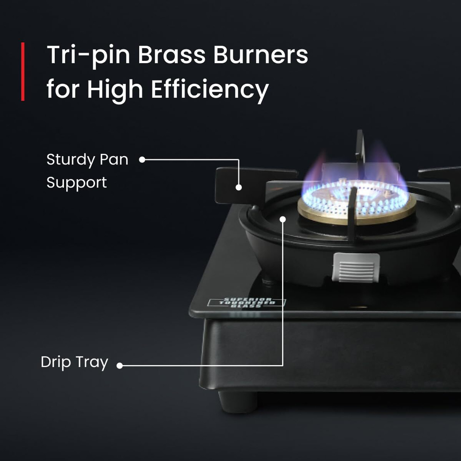 Image of Prestige Svachh Neo Series 3 Burner Glasstop | Liftable Burner Glass Manual Gas Stove
