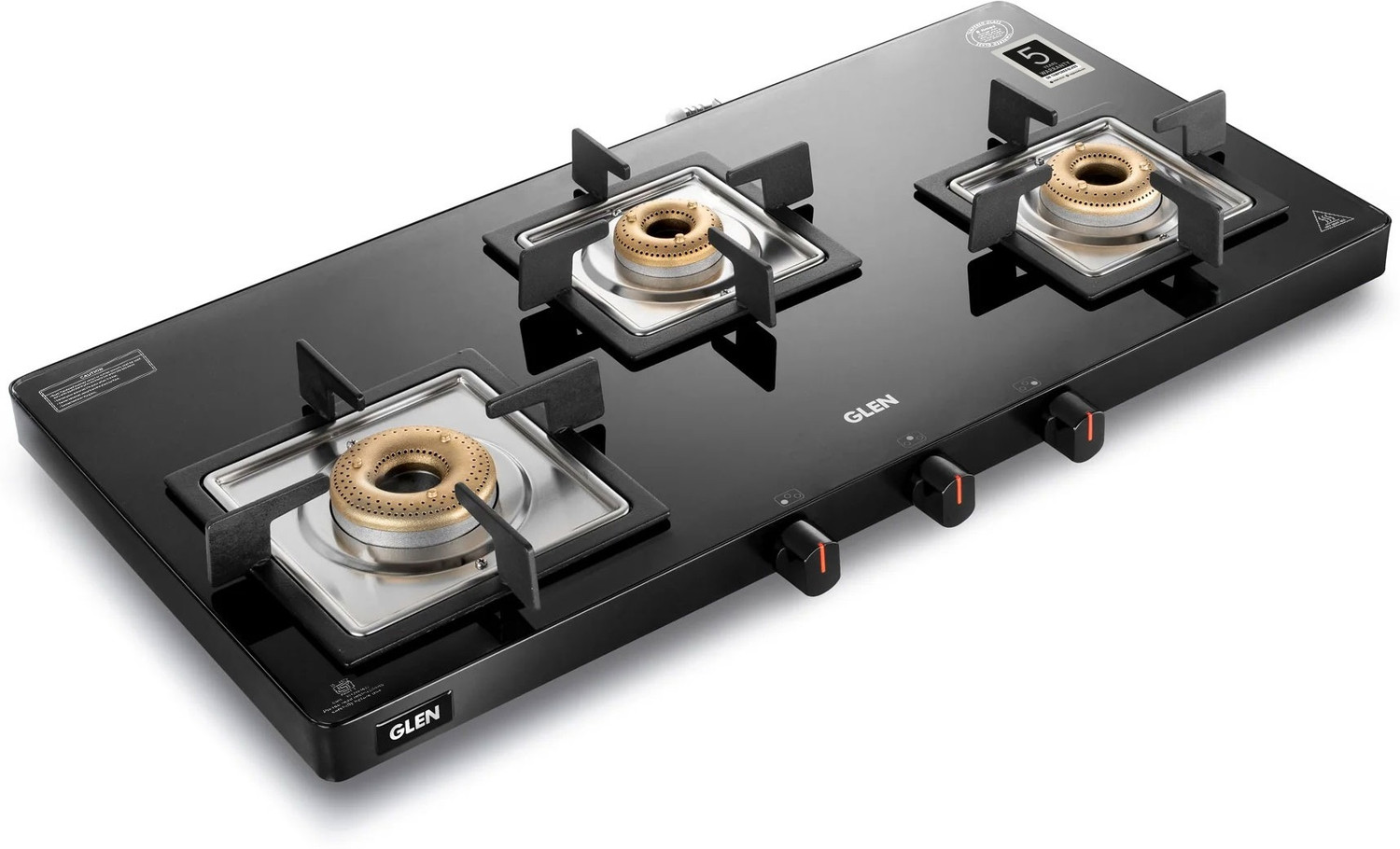 Image of Glen Ultra Slim Glass Gas Stove with 3 High Flame Forged Brass Burner CT1035USBL Glass Manual Gas Stove