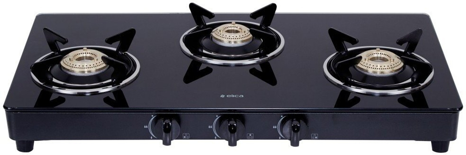 Image of Elica 703 CT VETRO BLK Glass Manual Gas Stove