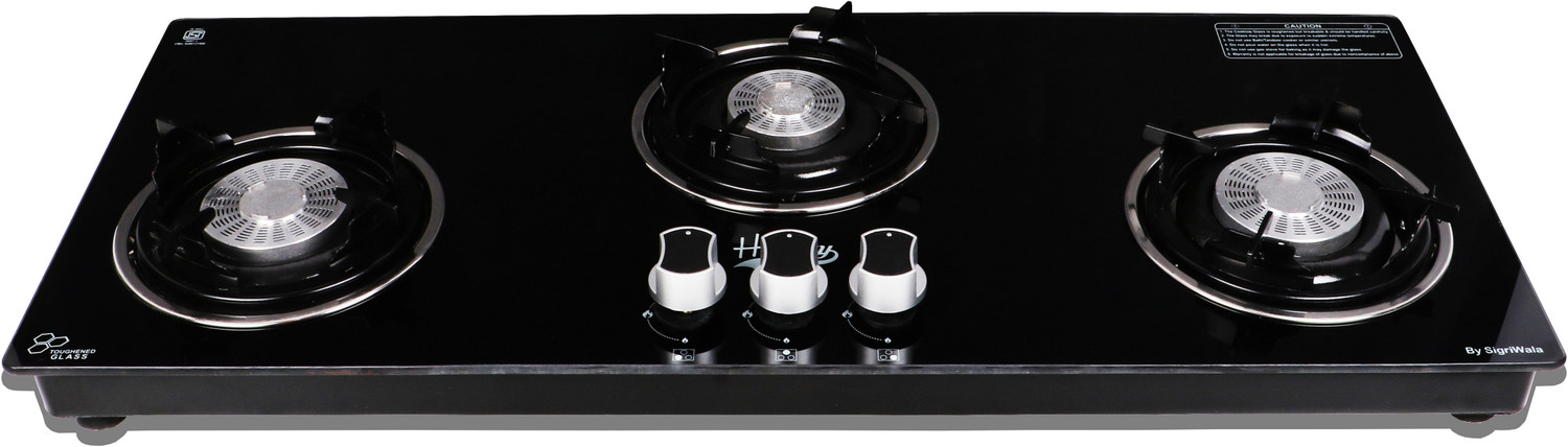 Image of Hamlay Exclusive 3B Hobtop Toughened Glass Tornado Burner Glass hobtop Glass Manual Hob (3 Burners)