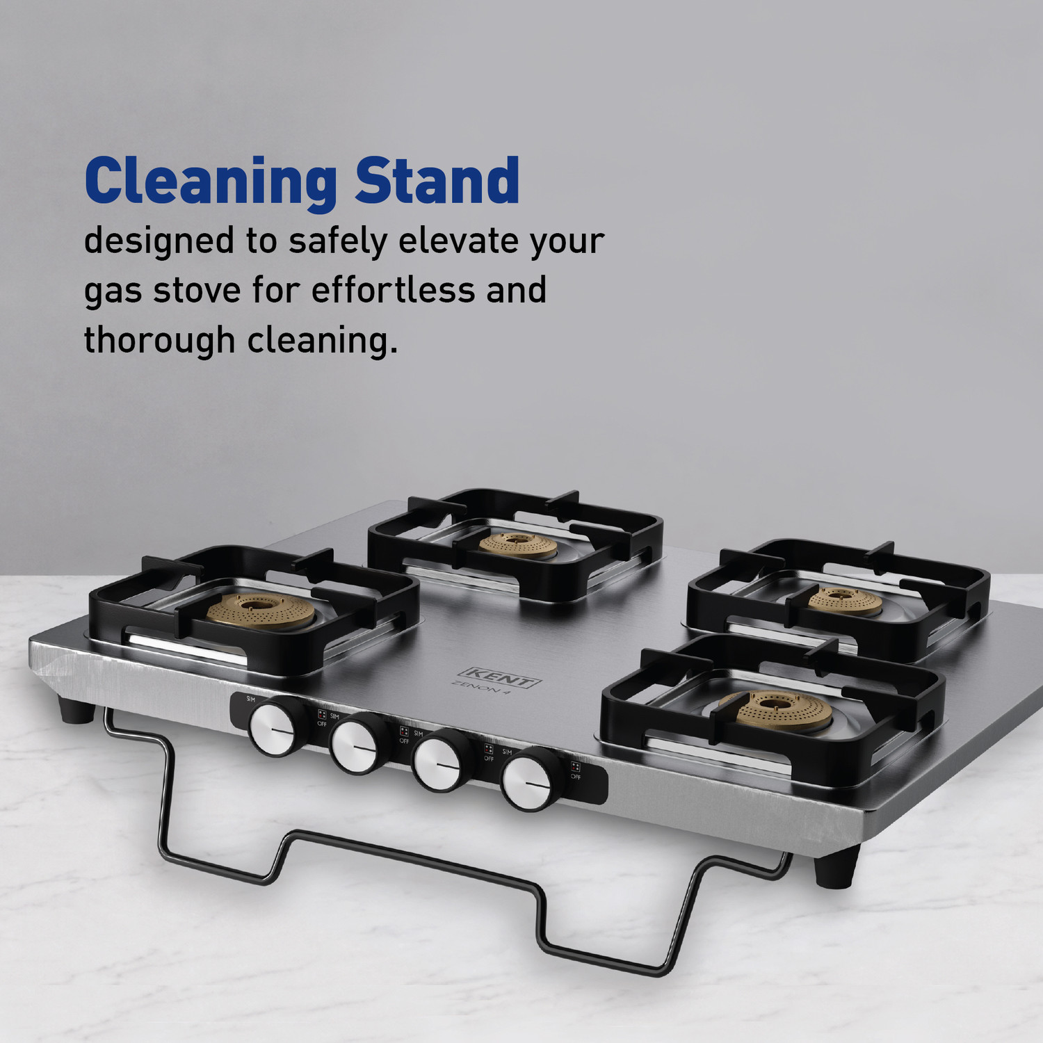 Image of KENT Zenon Gas Stove 4 Burner | Toughened SS Top 2mm | SABAF Italian Gas Valve Stainless Steel Manual Gas Stove