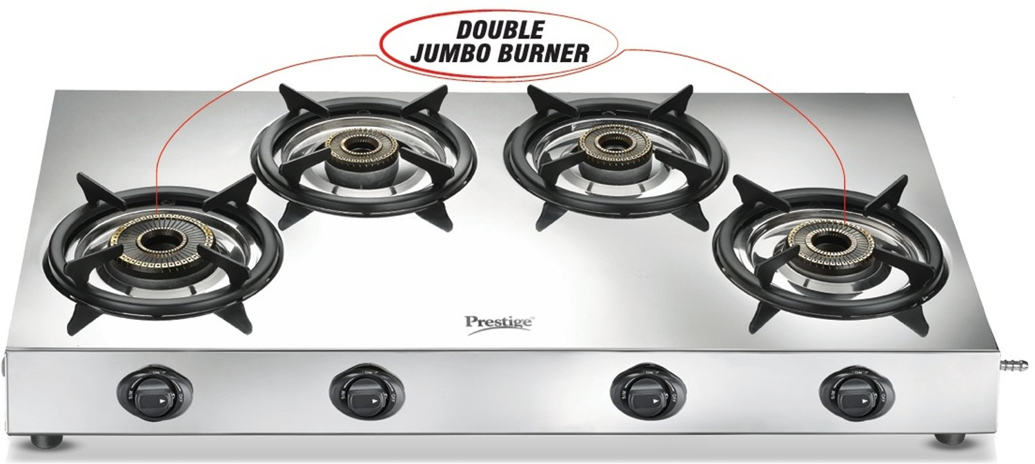 Image of Prestige Perfect Plus 04B Designer Forged Brass Burners|Removable Spill Tray Stainless Steel Manual Gas Stove