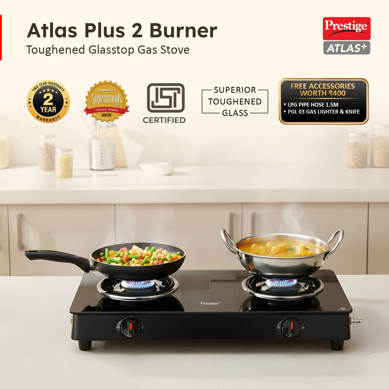 Prestige Atlas Plus Glass Top Gas Stove - Image 2