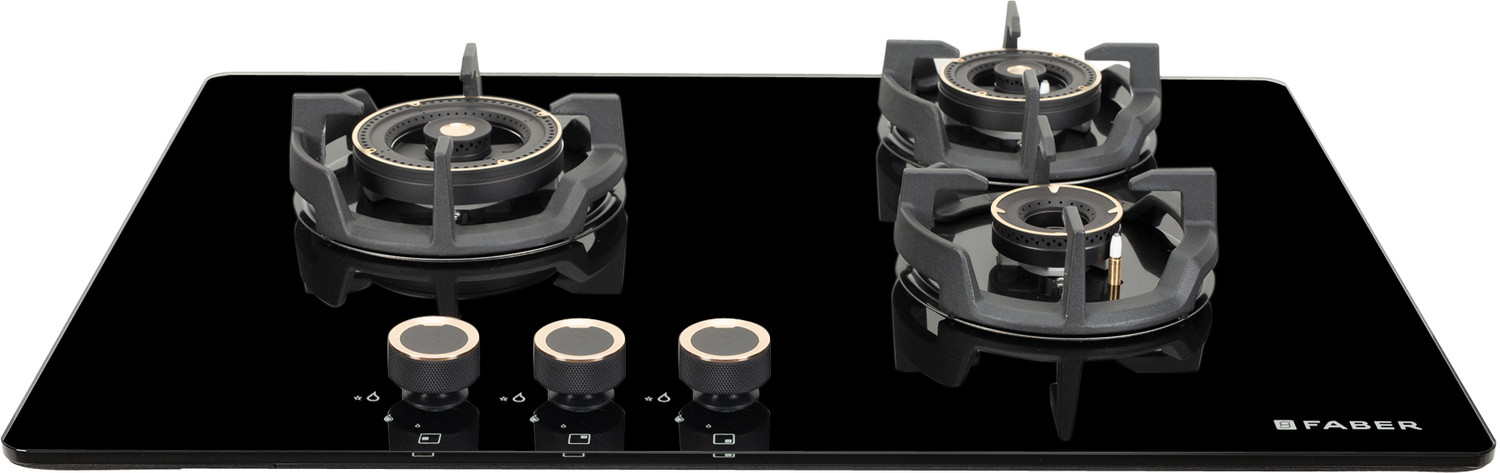 Image of FABER EXPERIA HT703 ALU AI |Brass Burners|Cast Iron Pan Support|Metal Knobs| Glass Automatic Hob