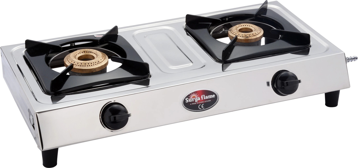 Image of Suryaflame 2 Burner LPG Stove Chulha Amaze Manual Ignition Stainless Steel Manual Gas Stove (2 Burners)