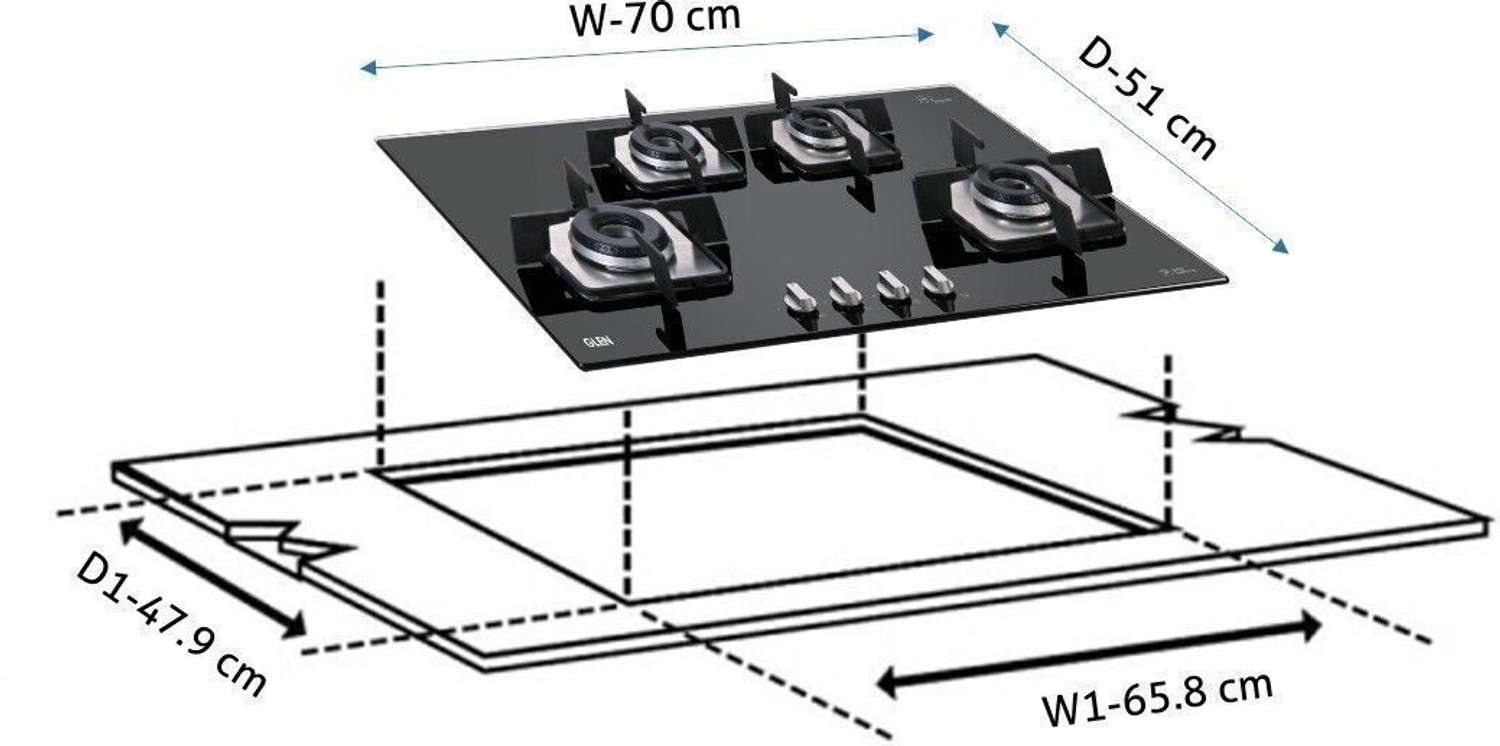 Image of Glen Built In Hob 70 cm 8 MM Thick Toughened Glass 2 Years Warranty Glass Automatic Hob