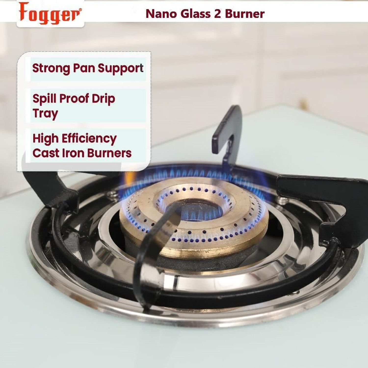 Image of Fogger White Glasstop new Glass Manual Gas Stove