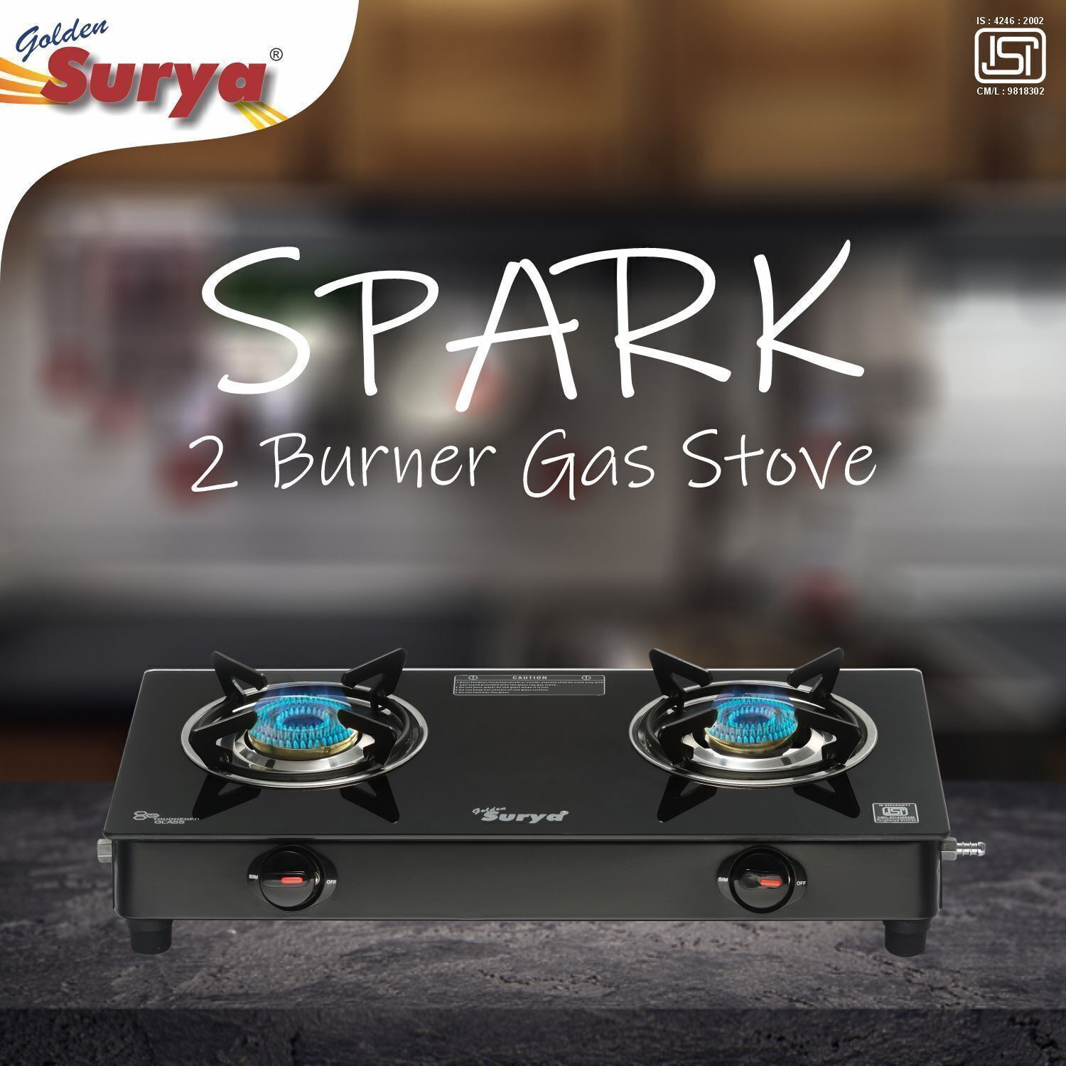 Image of Golden Surya Iron Manual Gas Stove (2 Burners)