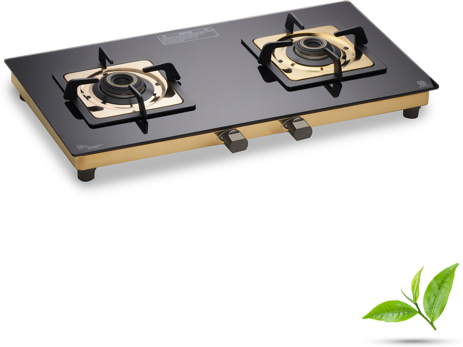 Image of Urban Chef Gas Stove 2 Burner | Gas Chulha | ISI Certified | Brass Burner | Gold | Glass Manual Gas Stove