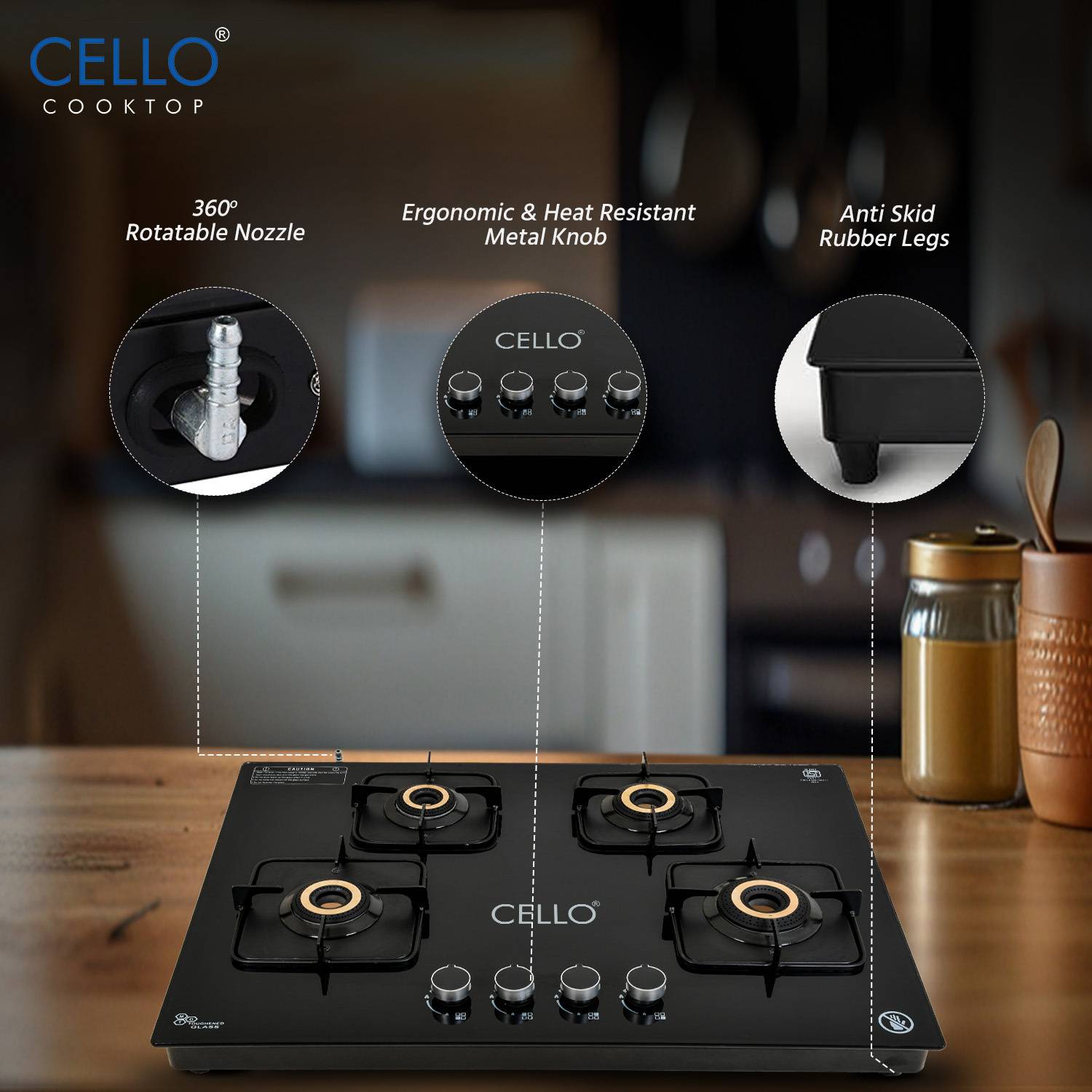 CELLO Crysta 8 MM Black Glass Gas Stove - Image 4
