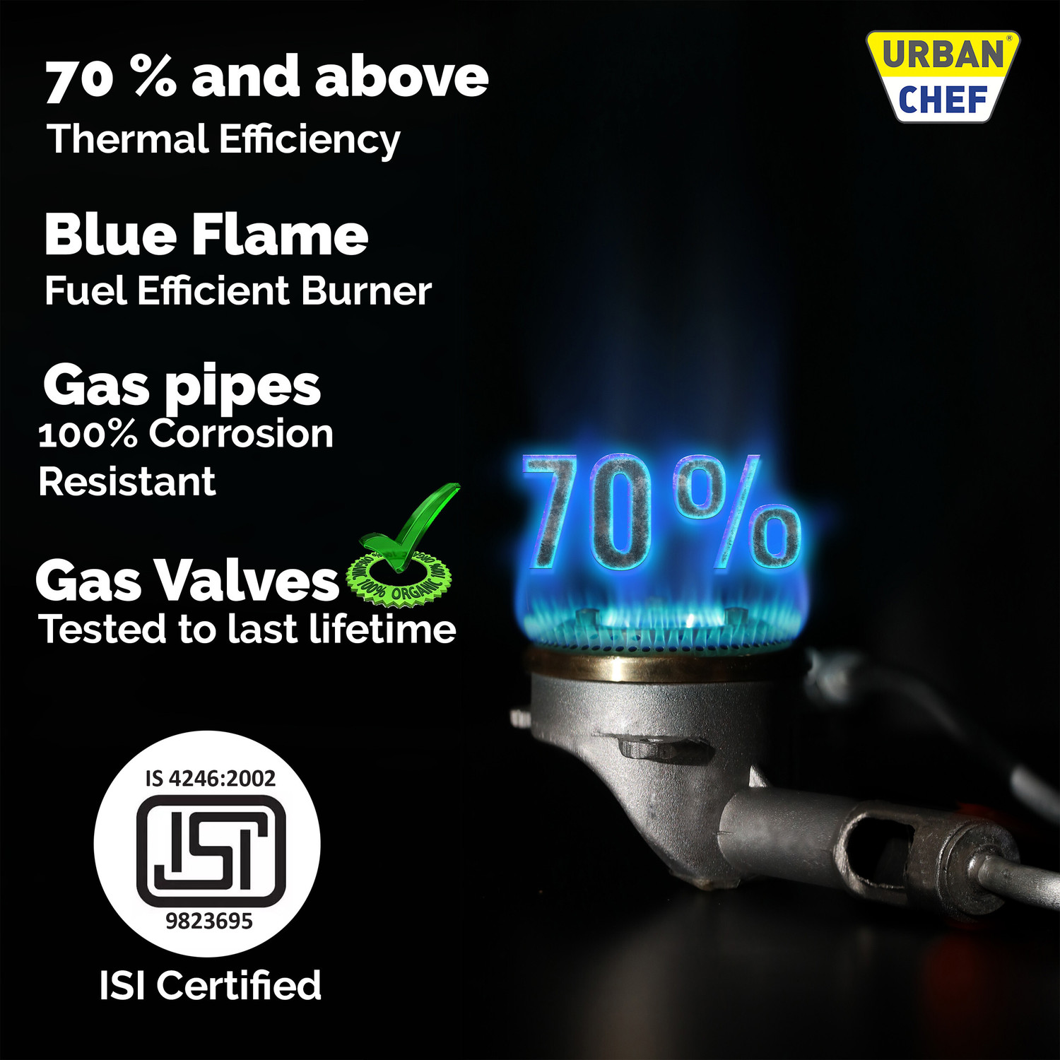 Image of Urban Chef certified Elegant Stainless Steel Manual Gas Stove