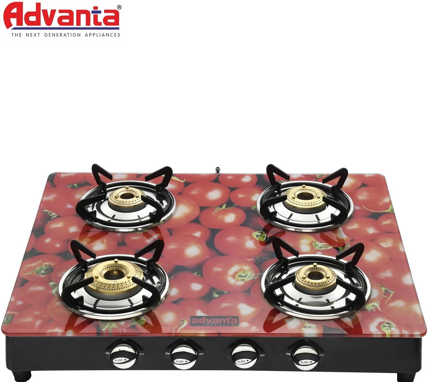 Advanta ADVANTA 4 BURNER tomato GLASS TOP Iron, Glass Manual Gas