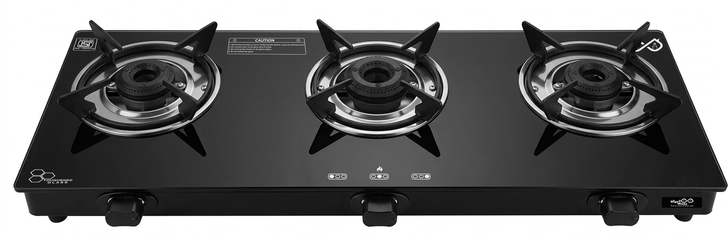 Image of Sigri-wala Ebony Plain Sleek Glass Manual Gas Stove