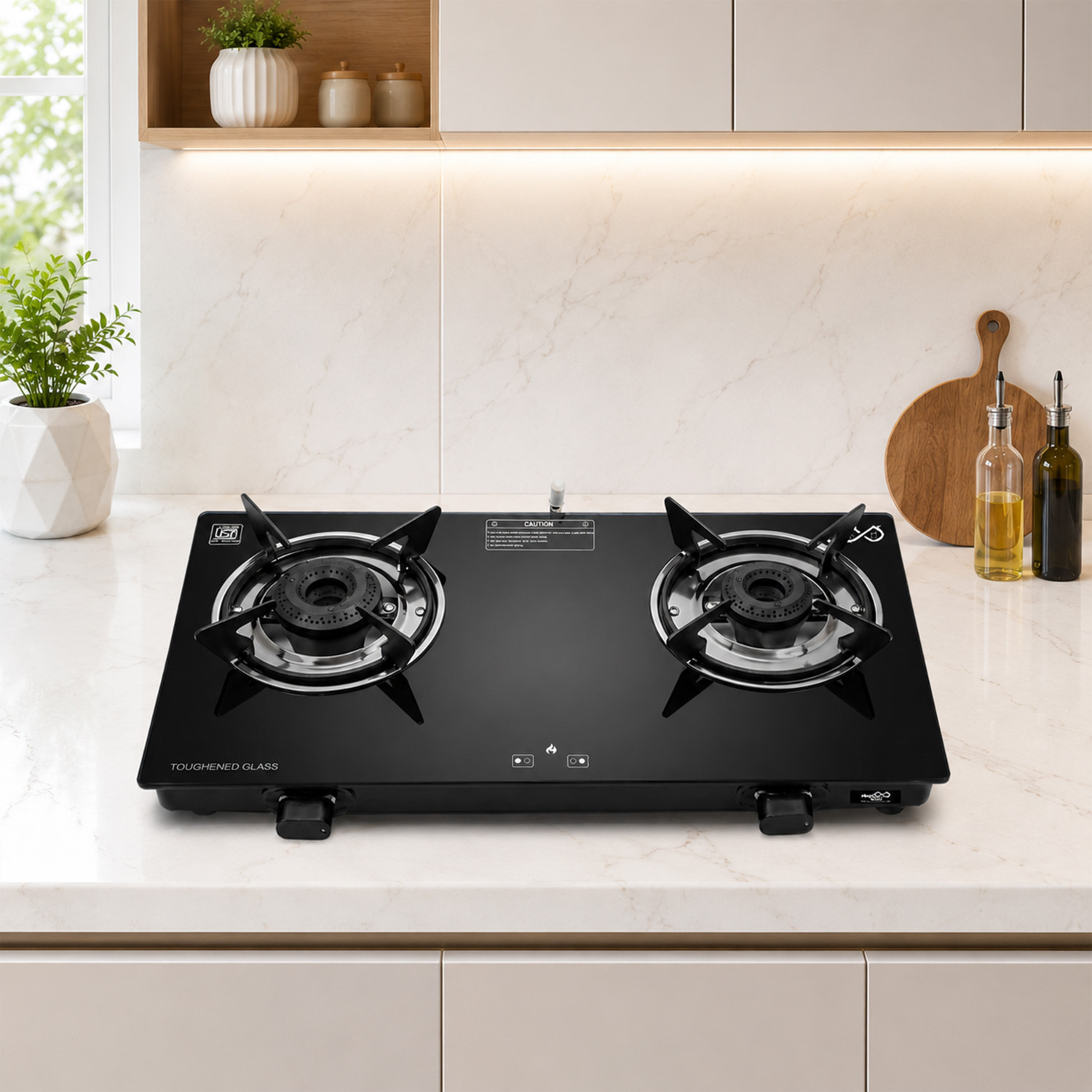 Image of Sigri-wala Ebony Plain Sleek Glass Manual Gas Stove