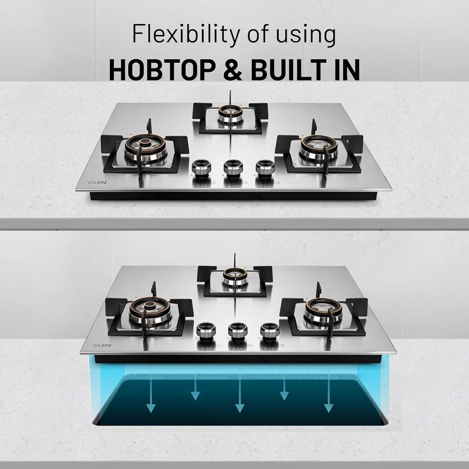 Image of Glen Ultra Tuff Stainless Steel Hob 70 CM | Auto Ignition | Forged Brass Burners | Stainless Steel Automatic Hob
