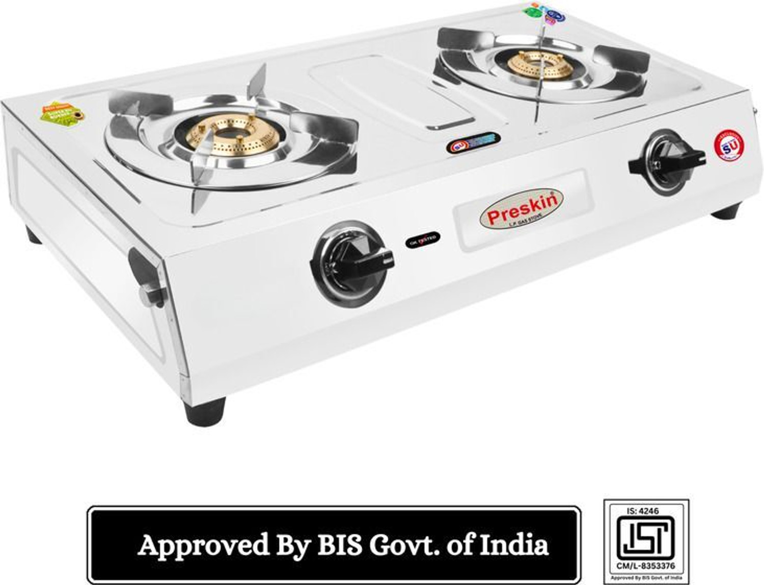 Image of PRESKIN VHA-2041 CITIZEN Stainless Steel 2 Burner Gas Stove With Brass Burner Stainless Steel Automatic Gas Stove