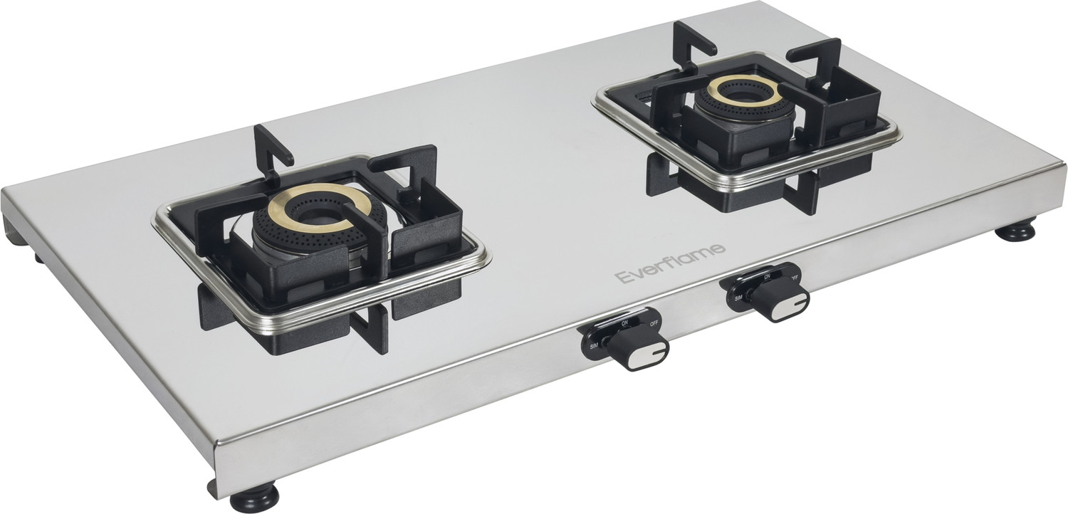 Image of Everflame Prime 2 Burner Gas Stove | ISI Certified | 1.2mm Thick Body | 2 Years Warranty Stainless Steel Manual Gas Stove