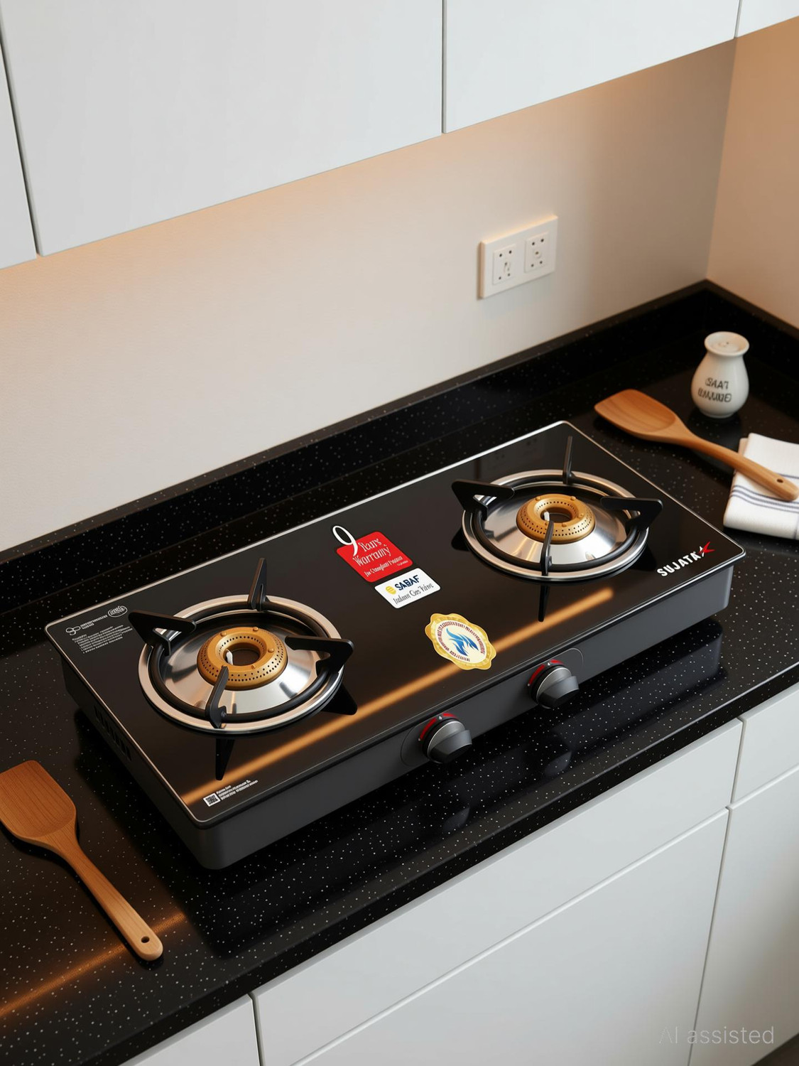 Image of SUJATA Gas Stove 2Burner | Gas Chulha for Kitchen | ISI Certified | Standard Gas Stove| Glass Automatic Gas Stove