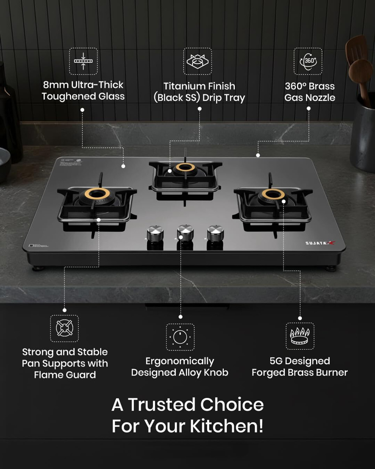 Image of SUJATA Premium 3B Glass Manual Gas Stove