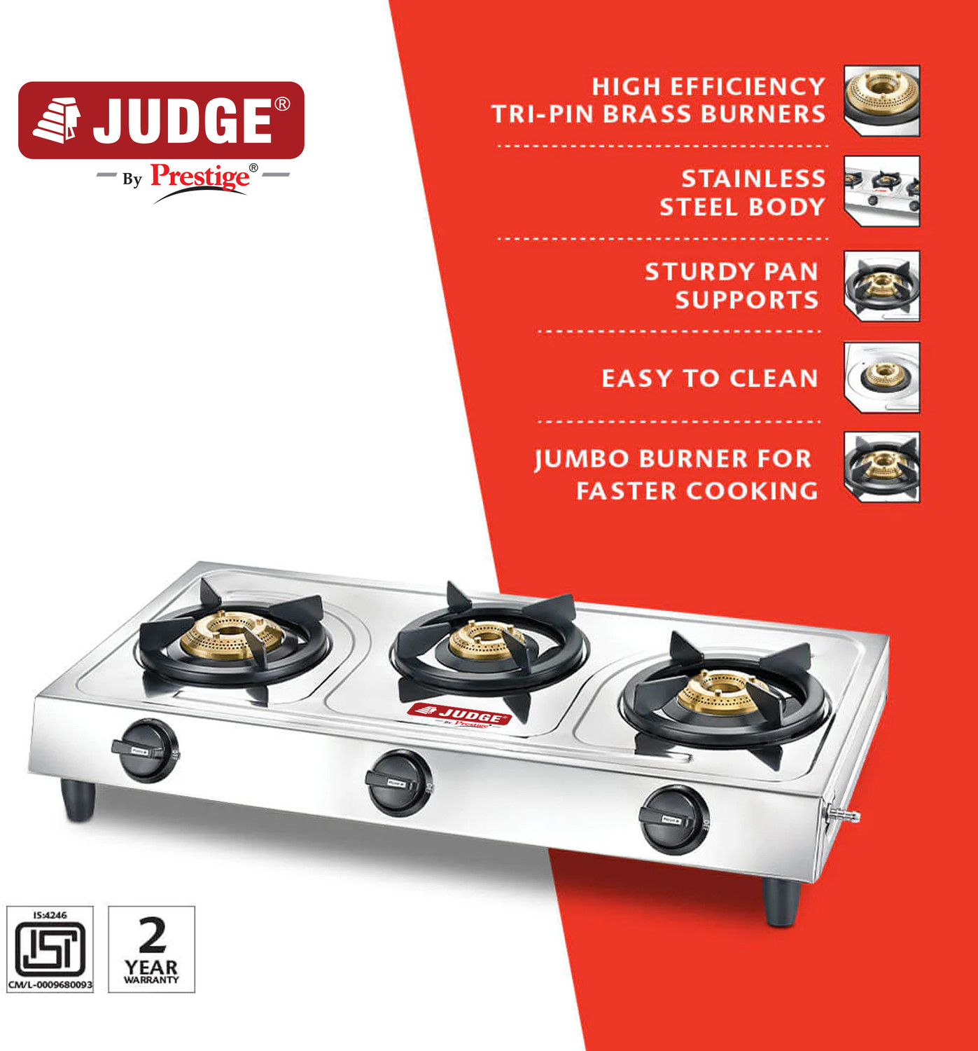 Image of Judge Aura Delight L.P.G Stainless Steel Manual Gas Stove